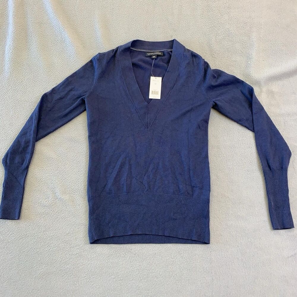 Banana Republic Sweater Womens XS Blue Silk Cotton Cashmere V Neck Knit Pullover